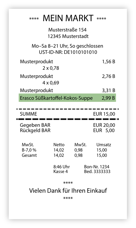 Abbildung eines beispielhaften Kassenbons